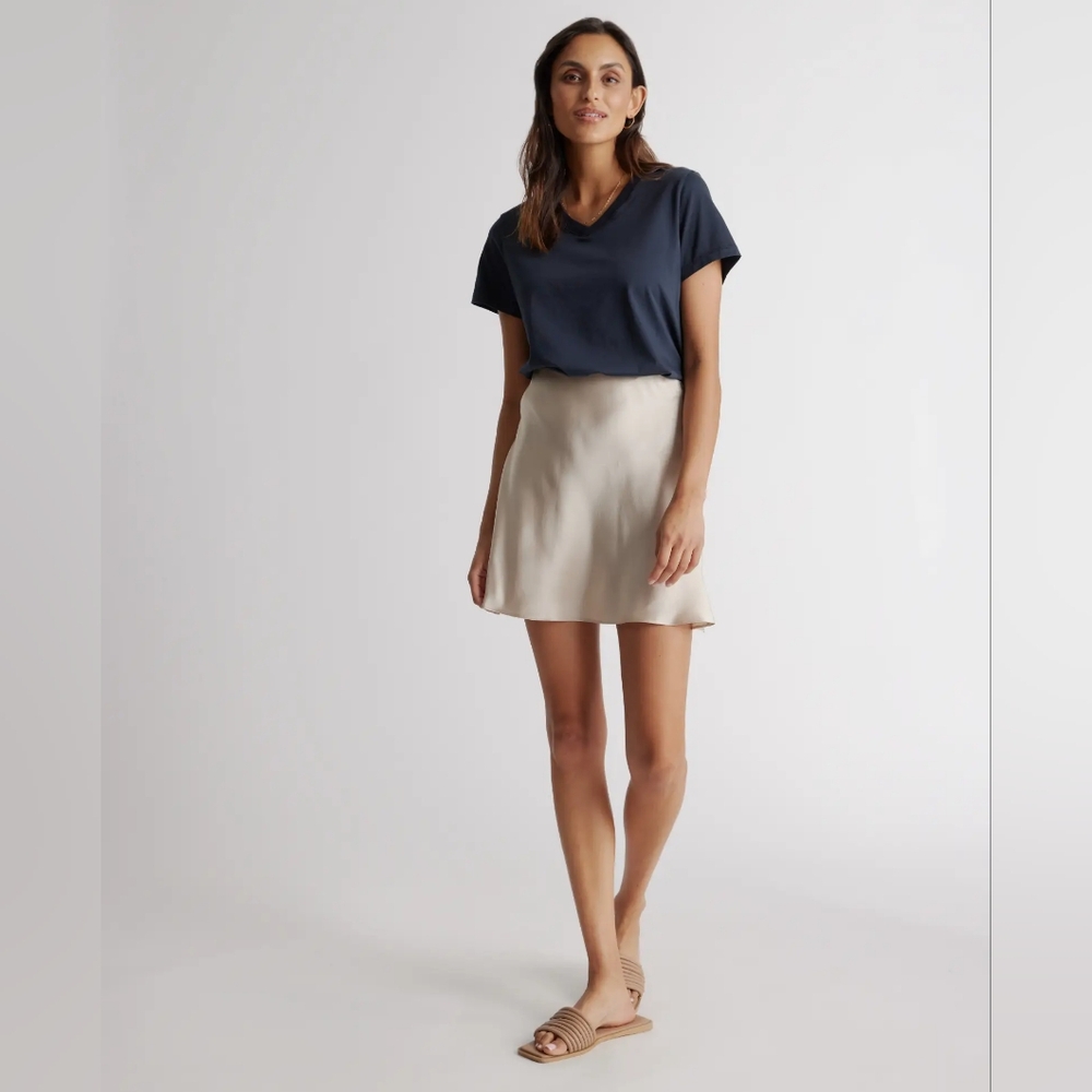 Quince 100% Washable Silk Mini Skirt In Champagne - Ivory Medium NWT